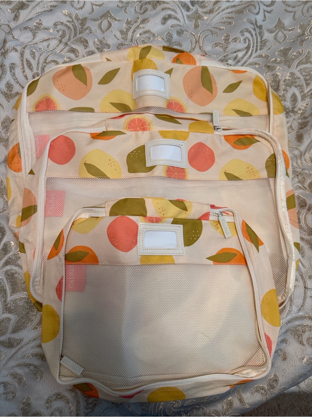 Women’s Fruit-Print Canvas Travel Pouch Set - Nesting bags